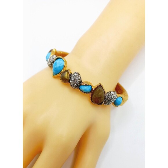 Alexis Bittar Elements Cholulian Turquoise, Labradorite & Crystal Cluster Bangle - Picture 4 of 13